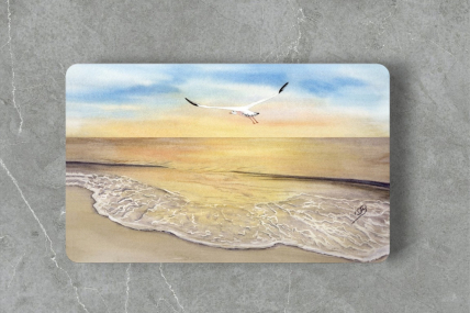 Aquarell Brettchen Frühstücksbrettchen Möwe Strand Meer Sonnenuntergang Nordsee GM8B