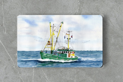 Aquarell Brettchen Frühstücksbrettchen Greetsiel Fischkutter Nordsee OFL3