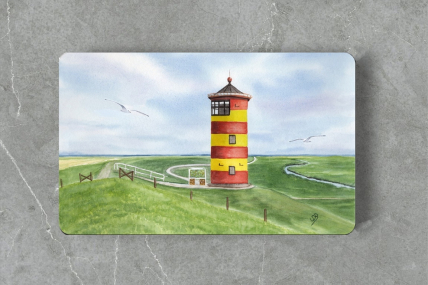 Aquarell Brettchen Frühstücksbrettchen Leuchtturm Pilsum Nordsee OFL6
