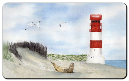 Aquarell Brettchen Frühstücksbrettchen Helgoland Leuchtturm Düne H9