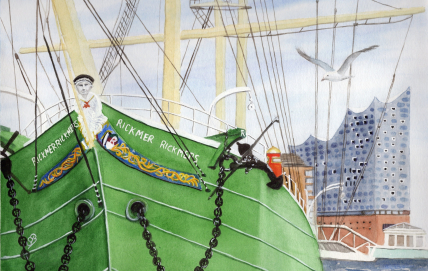 Aquarell Brettchen Frühstücksbrettchen Hamburg Rickmer Rickmers