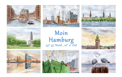 Aquarell Brettchen Frühstücksbrettchen Hamburg Collage 