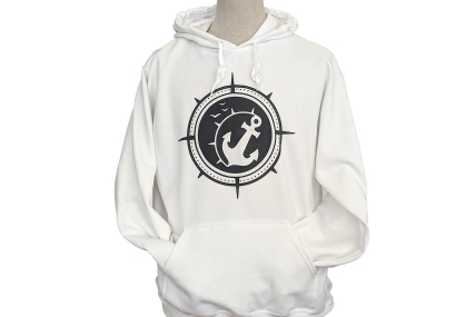 Hoodie "Anker mit Kompass" - Farbe Weiß - Druck Schwarz