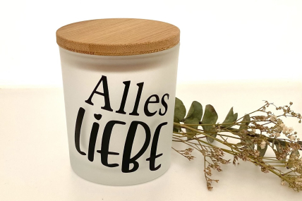 Glas mit Holzdeckel- Alles Liebe