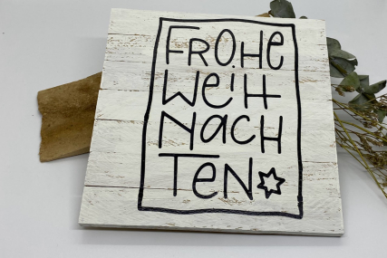 Weihnachten- Holzbild aus Kaplasteinen- Frohe Weihnachten schwarz