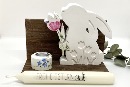 Hase mit Tulpe und passender Kerze- Frohe Ostern