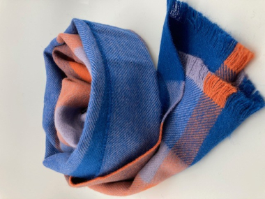 Alpaka-Schal Cuadro blau-orange