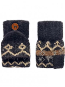 Halbfinger Handschuhe Natur-Schwarz für Kinder 1-2J