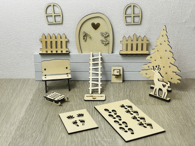 Wichteltür-Set aus Holz – 15-teilige Weihnachtsdeko