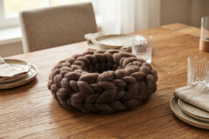 Handgestrickter Dekokranz in Braun aus Merinowolle (ca. 28 cm) – Nachhaltig & Mulesing-frei