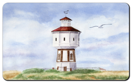Aquarell Brettchen Frühstücksbrettchen Langeoog Wasserturm Leuchtturm L10