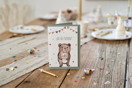Grußkarte „Geburtstagsbär“ – Lat di fieren!