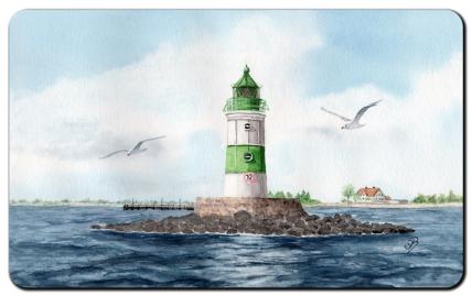 Aquarell Brettchen Frühstücksbrettchen Leuchtturm Maasholm Schlei Ostsee