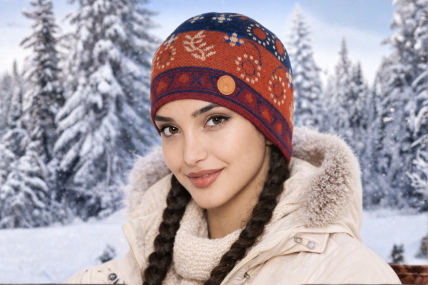 Alpaka Mütze Bella aus 100% Baby Alpaka blau orange rot