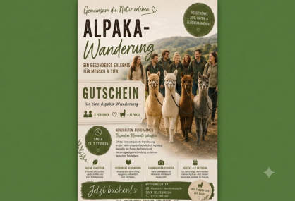 Alpaka-Wanderung Angebot 4 (4 Alpakas / 8 Personen)