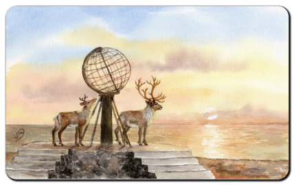 Aquarell Brettchen Frühstücksbrettchen Norwegen Nordkap Mitternachtssonne