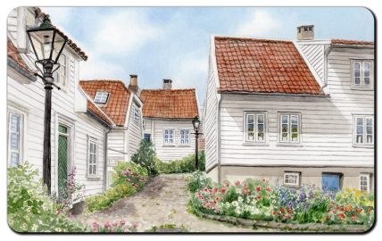 Aquarell Brettchen Frühstücksbrettchen Norwegen Stavanger Altstadt