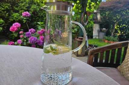 Glaskaraffe mit Edelstahldeckel 