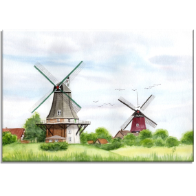 Aquarell Bild Keilrahmen Leinwand 30x20 cm Greetsiel Mühlen Windmühlen Zwillingsmühlen