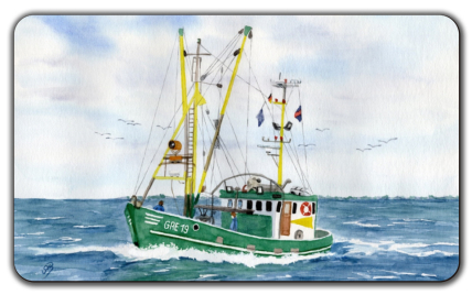Aquarell Brettchen Frühstücksbrettchen Greetsiel Fischkutter Nordsee OFL3