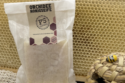 Orchidee Honigseife aus eigener Imkerei - mild und rein – mit Olivenöl 100 Gramm