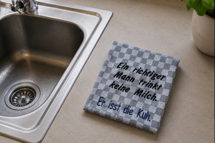 Geschirrtuch Er isst die Kuh