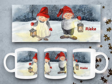 Aquarell Tasse Kaffeebecher Becher Weihnachten Wichtel Nisse Dänemark personalisierbar