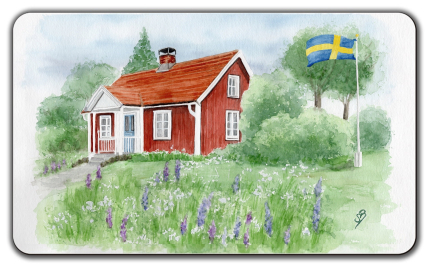 Aquarell Brettchen Frühstücksbrettchen Schweden Haus Schwedenhaus SW5