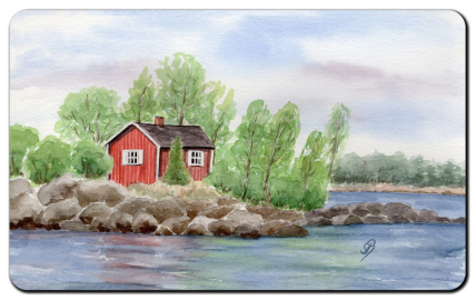 Aquarell Brettchen Frühstücksbrettchen Schweden Haus in den Schären Schwedenhaus