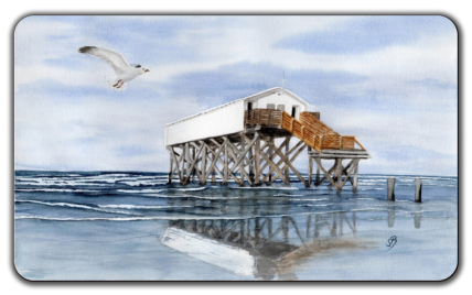 Aquarell Brettchen Frühstücksbrettchen Sankt Peter Ording Pfahlbauten SPO