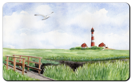 Aquarell Brettchen Frühstücksbrettchen Leuchtturm Westerhever Sankt Peter Ording SPO5