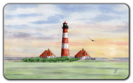 Aquarell Brettchen Frühstücksbrettchen Leuchtturm Westerhever Sankt Peter Ording SPO3