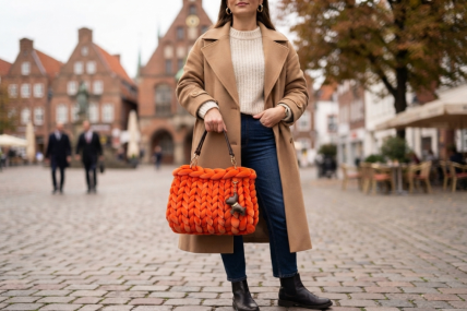 Handgefertigte Strickbag in Orange Samt – Dein perfekter Begleiter