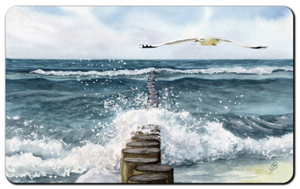 Aquarell Brettchen Frühstücksbrettchen Wellenbrecher Strand Meer Nordsee Sylt18