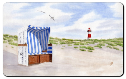 Aquarell Brettchen Frühstücksbrettchen Sylt Leuchtturm Strandkorb Strand List Sylt6