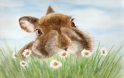 Aquarell Brettchen Hase Osterhase Ostern Häschen Kaninchen
