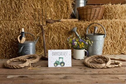 Postkarte „Grüner Trecker“ – Harrijasses!