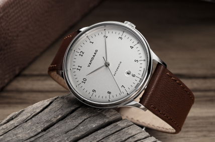 Primus Automatik - Stahl-Silber - dunkelbraunes Lederband
