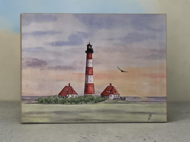 Aquarell Bild Keilrahmen Leinwand 80x60 cm Leuchtturm Westerhever Nordsee SPO3