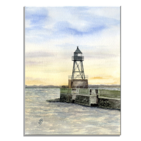 Aquarell Bild Keilrahmen Leinwand 30x20 cm Wilhelmshaven Mole Molenfeuer Nordsee