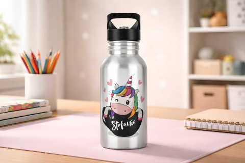 Kinder Trinkflasche Einhorn personalisiert – Edelstahl 400–600 ml