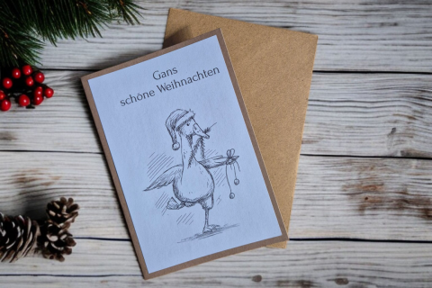 Weihnachtliche Klappkarte mit Gans