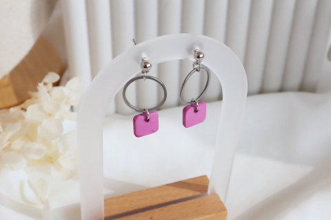 Ohrringe Beton & Edelstahl in der Farbe Silber-Pink