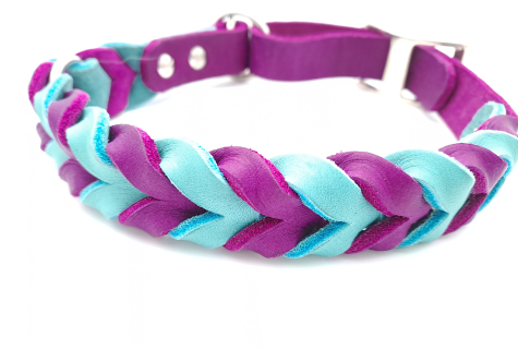 Fettlederhalsband Zugstopp  38cm - 42cm violett-smaragd