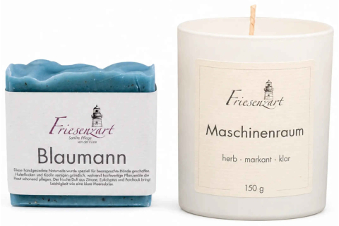 Nordwerk – Friesenzart Duft- & Pflegeset mit Naturseife Blaumann und Duftkerze Maschinenraum