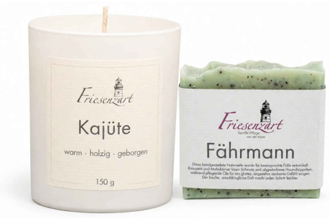 Feierabend – Friesenzart Duft- & Pflegeset mit Naturseife Fährmann und Duftkerze Kajüte