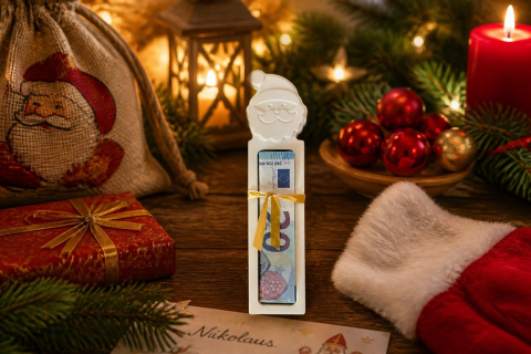 Geldgeschenk einmal anders verpackt - Nikolauskopf