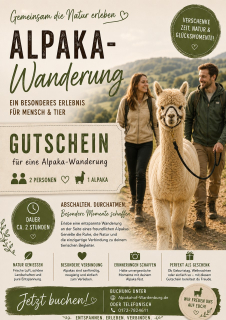 Alpaka-Wanderung Angebot 2 (1 Alpaka / 2 Peronen)