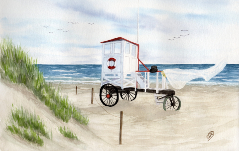 Aquarell Brettchen Frühstücksbrettchen Insel Baltrum Nordsee Hochzeitskarre Hochzeit