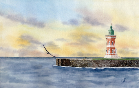 Aquarell Brettchen Frühstücksbrettchen Bremerhaven Leuchtturm
